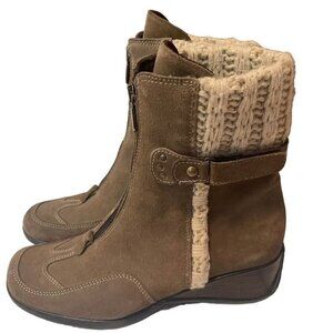 Aquatalia Leather Sweater Knit Cuff Front Zippered Wedge Boots Women's size 7.5